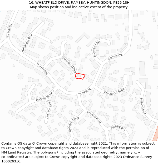 16, WHEATFIELD DRIVE, RAMSEY, HUNTINGDON, PE26 1SH: Location map and indicative extent of plot