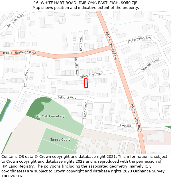 16, WHITE HART ROAD, FAIR OAK, EASTLEIGH, SO50 7JR: Location map and indicative extent of plot