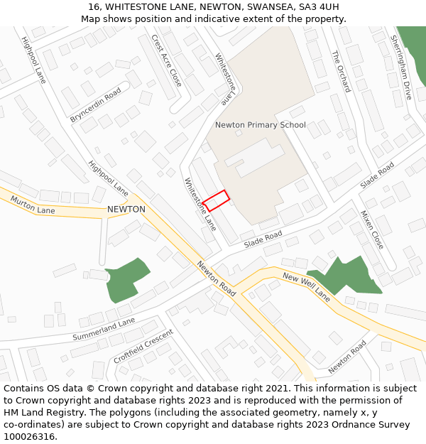 16, WHITESTONE LANE, NEWTON, SWANSEA, SA3 4UH: Location map and indicative extent of plot