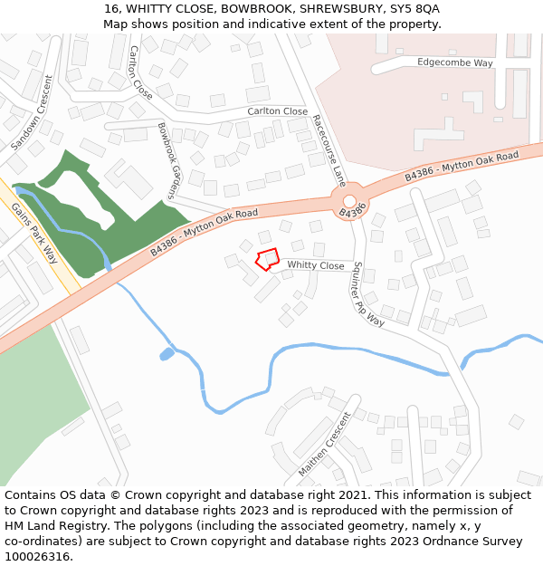 16, WHITTY CLOSE, BOWBROOK, SHREWSBURY, SY5 8QA: Location map and indicative extent of plot