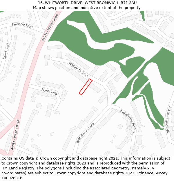 16, WHITWORTH DRIVE, WEST BROMWICH, B71 3AU: Location map and indicative extent of plot