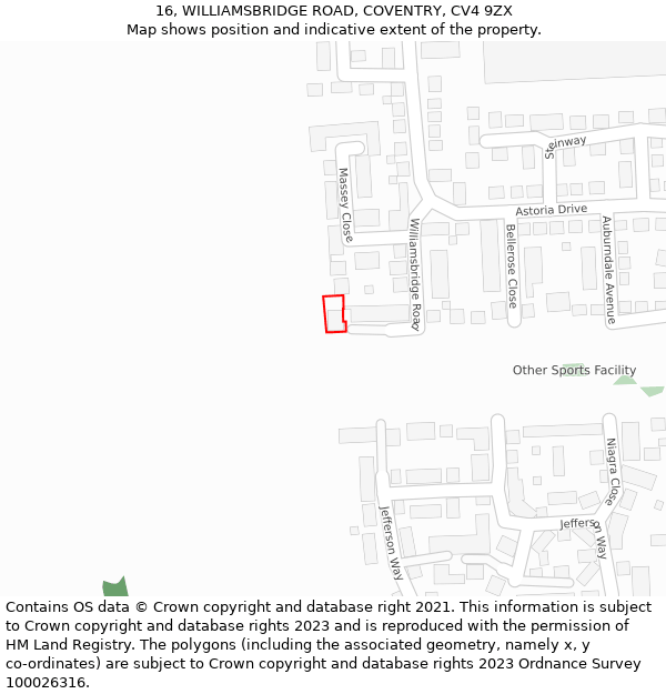 16, WILLIAMSBRIDGE ROAD, COVENTRY, CV4 9ZX: Location map and indicative extent of plot