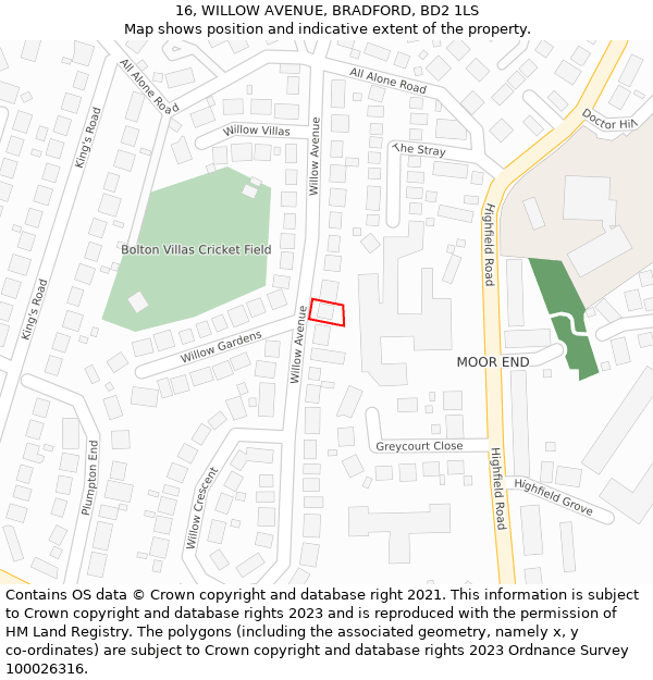 16, WILLOW AVENUE, BRADFORD, BD2 1LS: Location map and indicative extent of plot