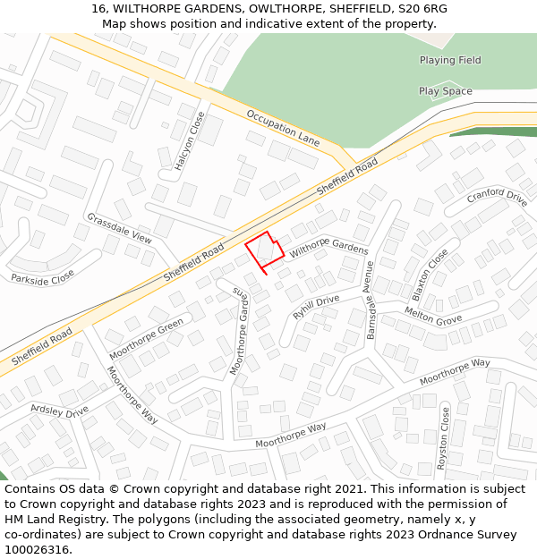 16, WILTHORPE GARDENS, OWLTHORPE, SHEFFIELD, S20 6RG: Location map and indicative extent of plot