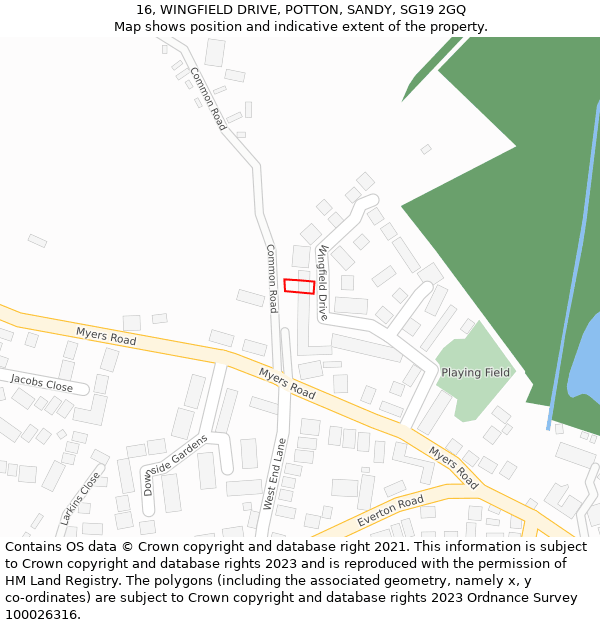 16, WINGFIELD DRIVE, POTTON, SANDY, SG19 2GQ: Location map and indicative extent of plot