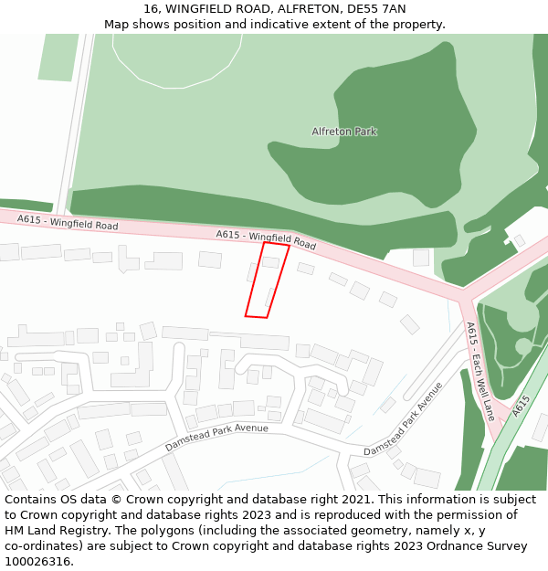 16, WINGFIELD ROAD, ALFRETON, DE55 7AN: Location map and indicative extent of plot