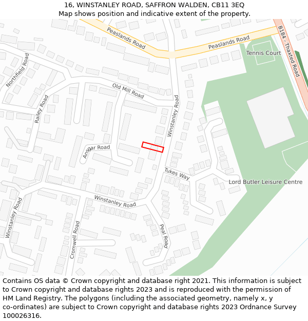 16, WINSTANLEY ROAD, SAFFRON WALDEN, CB11 3EQ: Location map and indicative extent of plot