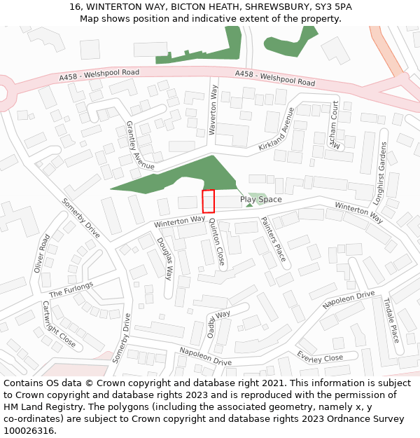 16, WINTERTON WAY, BICTON HEATH, SHREWSBURY, SY3 5PA: Location map and indicative extent of plot