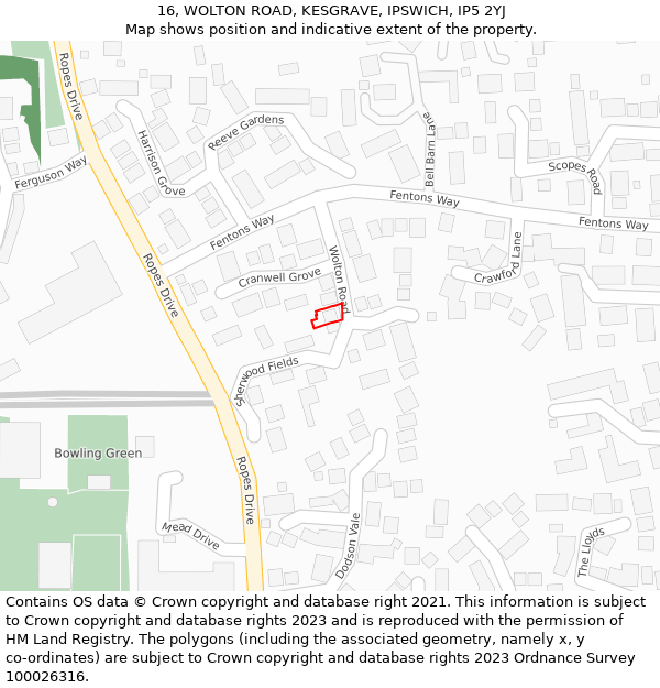 16, WOLTON ROAD, KESGRAVE, IPSWICH, IP5 2YJ: Location map and indicative extent of plot