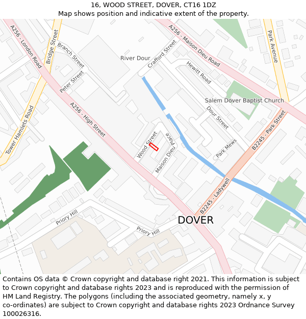 16, WOOD STREET, DOVER, CT16 1DZ: Location map and indicative extent of plot