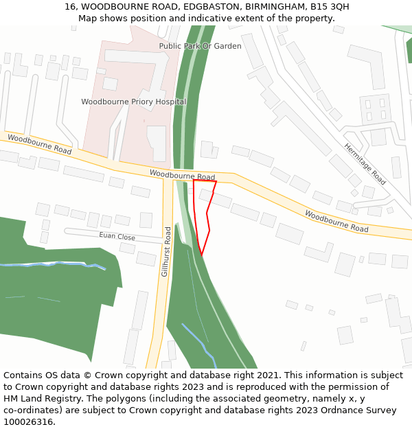 16, WOODBOURNE ROAD, EDGBASTON, BIRMINGHAM, B15 3QH: Location map and indicative extent of plot