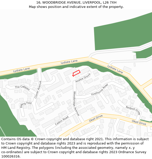 16, WOODBRIDGE AVENUE, LIVERPOOL, L26 7XH: Location map and indicative extent of plot