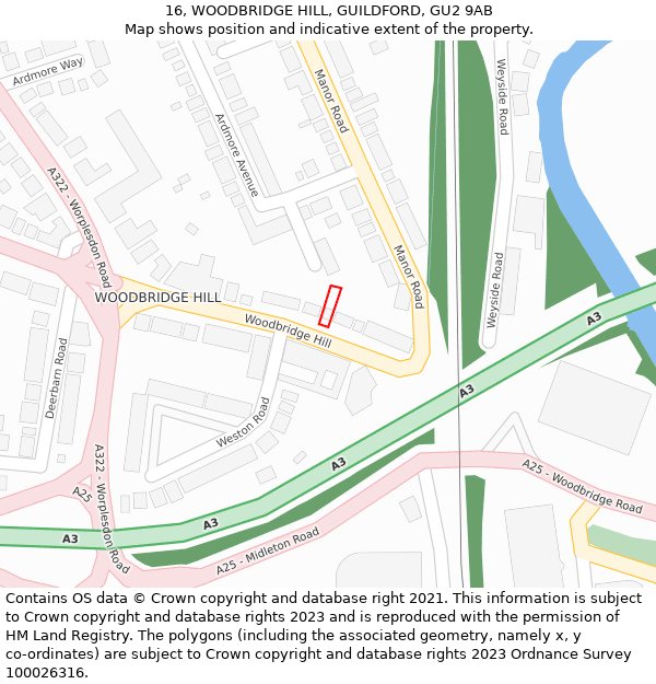 16, WOODBRIDGE HILL, GUILDFORD, GU2 9AB: Location map and indicative extent of plot