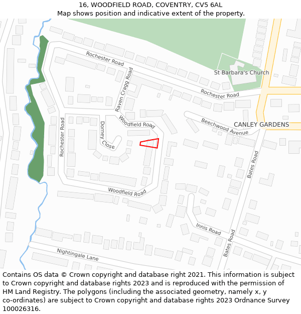 16, WOODFIELD ROAD, COVENTRY, CV5 6AL: Location map and indicative extent of plot