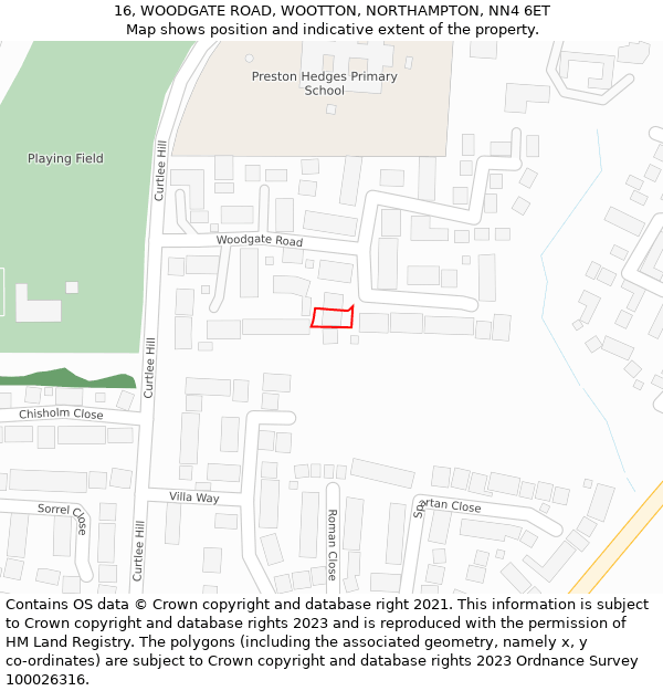 16, WOODGATE ROAD, WOOTTON, NORTHAMPTON, NN4 6ET: Location map and indicative extent of plot