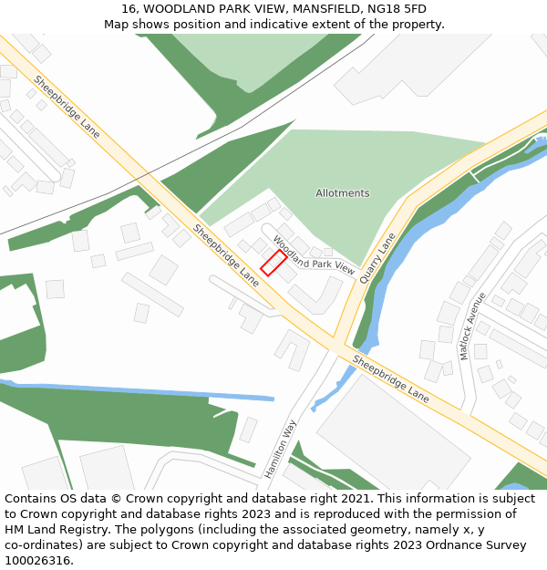 16, WOODLAND PARK VIEW, MANSFIELD, NG18 5FD: Location map and indicative extent of plot