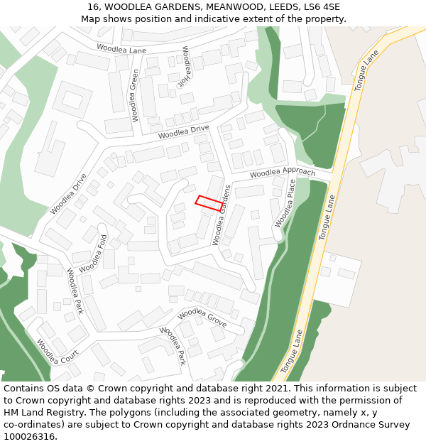 16, WOODLEA GARDENS, MEANWOOD, LEEDS, LS6 4SE: Location map and indicative extent of plot