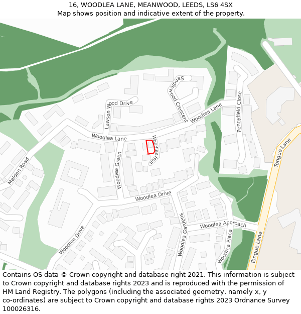 16, WOODLEA LANE, MEANWOOD, LEEDS, LS6 4SX: Location map and indicative extent of plot