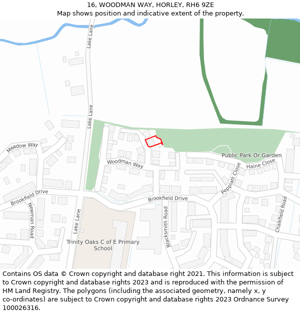 16, WOODMAN WAY, HORLEY, RH6 9ZE: Location map and indicative extent of plot