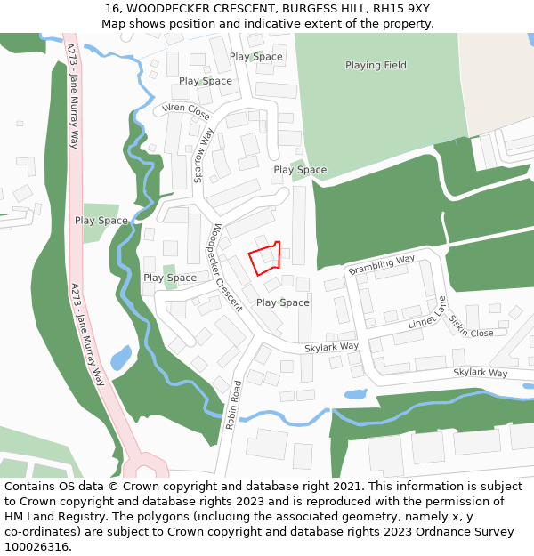 16, WOODPECKER CRESCENT, BURGESS HILL, RH15 9XY: Location map and indicative extent of plot