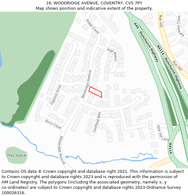 16, WOODRIDGE AVENUE, COVENTRY, CV5 7PY: Location map and indicative extent of plot