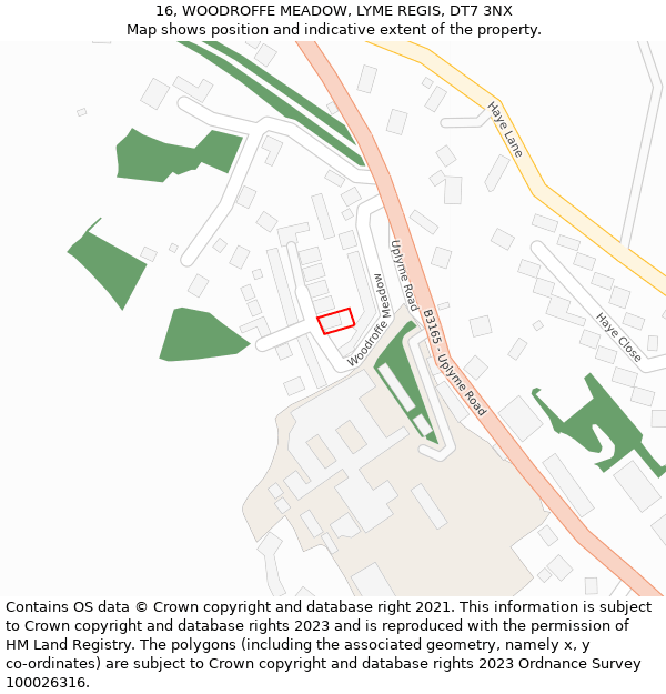 16, WOODROFFE MEADOW, LYME REGIS, DT7 3NX: Location map and indicative extent of plot