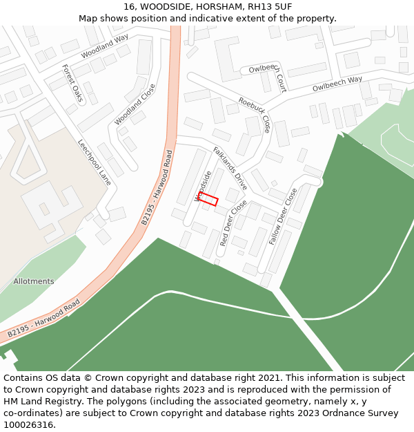 16, WOODSIDE, HORSHAM, RH13 5UF: Location map and indicative extent of plot