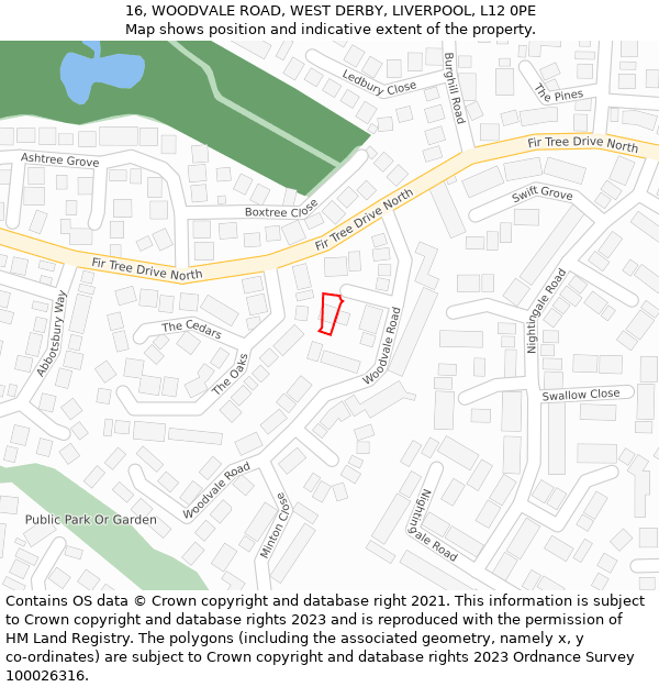 16, WOODVALE ROAD, WEST DERBY, LIVERPOOL, L12 0PE: Location map and indicative extent of plot