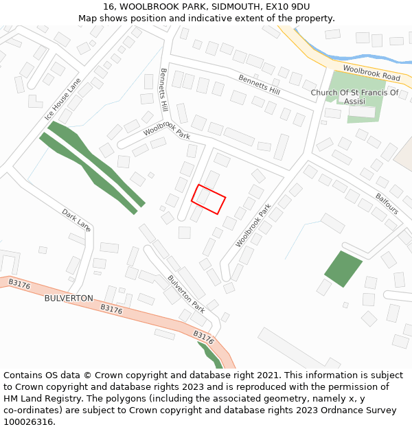 16, WOOLBROOK PARK, SIDMOUTH, EX10 9DU: Location map and indicative extent of plot