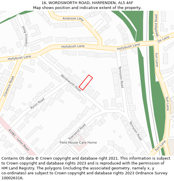 16, WORDSWORTH ROAD, HARPENDEN, AL5 4AF: Location map and indicative extent of plot