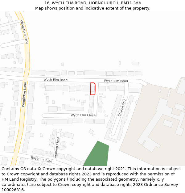 16, WYCH ELM ROAD, HORNCHURCH, RM11 3AA: Location map and indicative extent of plot