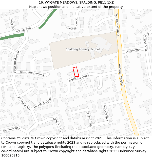 16, WYGATE MEADOWS, SPALDING, PE11 1XZ: Location map and indicative extent of plot