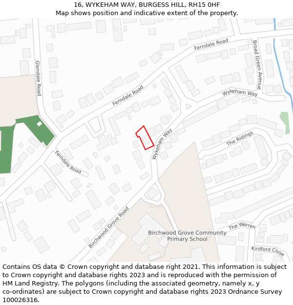 16, WYKEHAM WAY, BURGESS HILL, RH15 0HF: Location map and indicative extent of plot