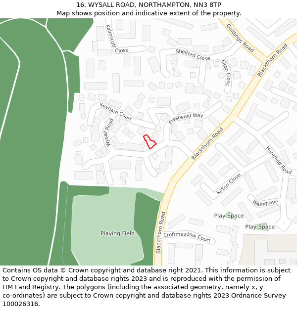 16, WYSALL ROAD, NORTHAMPTON, NN3 8TP: Location map and indicative extent of plot