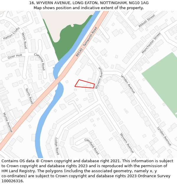 16, WYVERN AVENUE, LONG EATON, NOTTINGHAM, NG10 1AG: Location map and indicative extent of plot