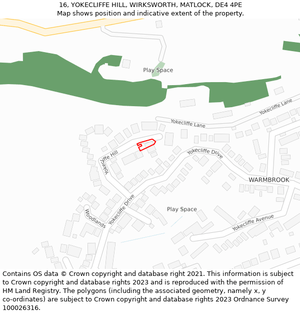 16, YOKECLIFFE HILL, WIRKSWORTH, MATLOCK, DE4 4PE: Location map and indicative extent of plot