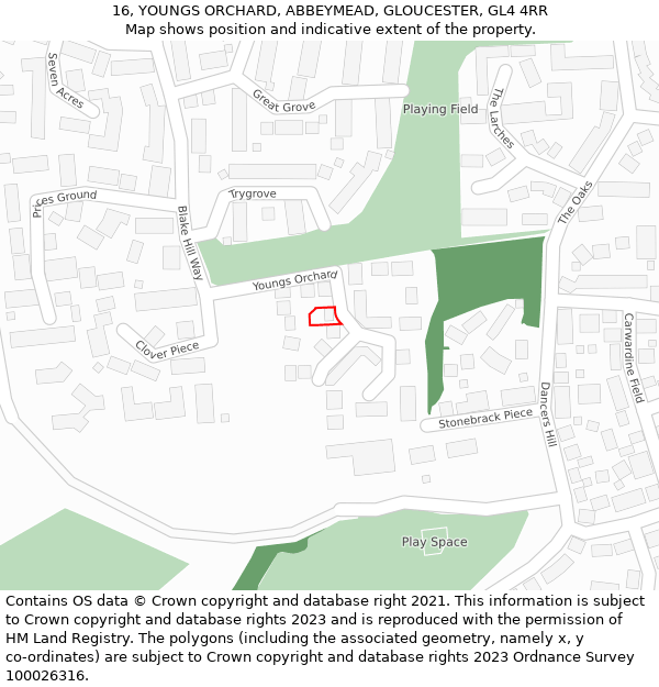 16, YOUNGS ORCHARD, ABBEYMEAD, GLOUCESTER, GL4 4RR: Location map and indicative extent of plot