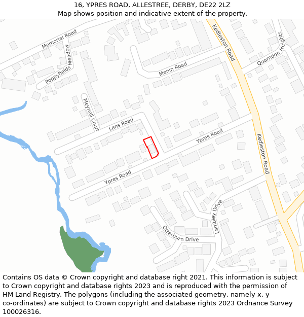 16, YPRES ROAD, ALLESTREE, DERBY, DE22 2LZ: Location map and indicative extent of plot