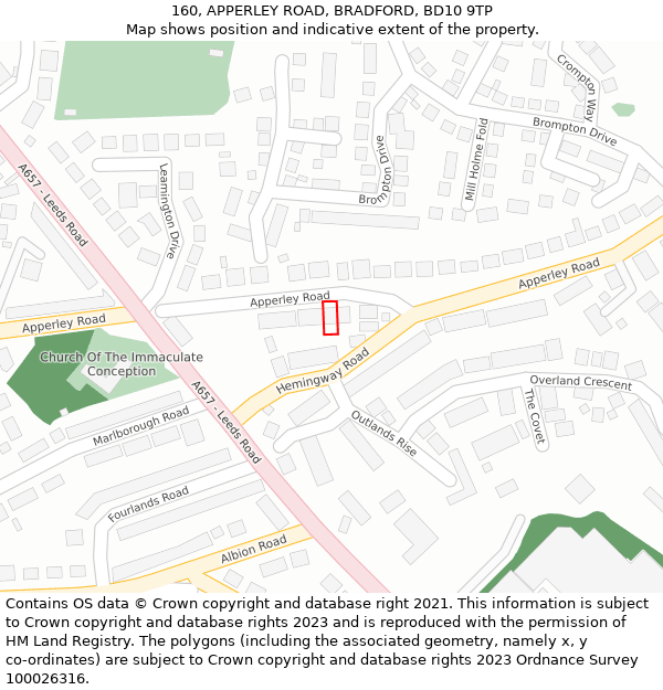 160, APPERLEY ROAD, BRADFORD, BD10 9TP: Location map and indicative extent of plot