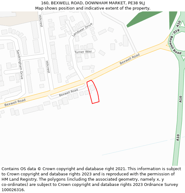 160, BEXWELL ROAD, DOWNHAM MARKET, PE38 9LJ: Location map and indicative extent of plot