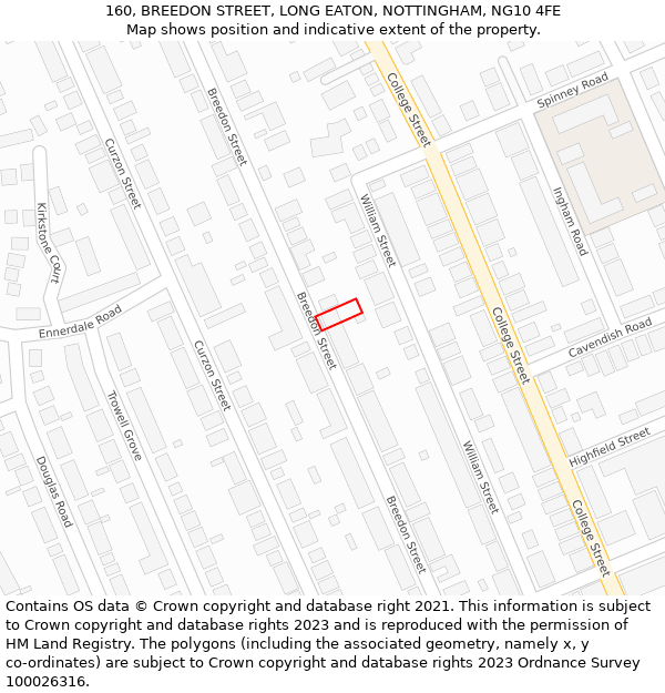160, BREEDON STREET, LONG EATON, NOTTINGHAM, NG10 4FE: Location map and indicative extent of plot
