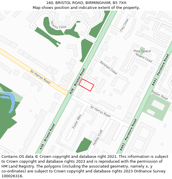160, BRISTOL ROAD, BIRMINGHAM, B5 7XH: Location map and indicative extent of plot