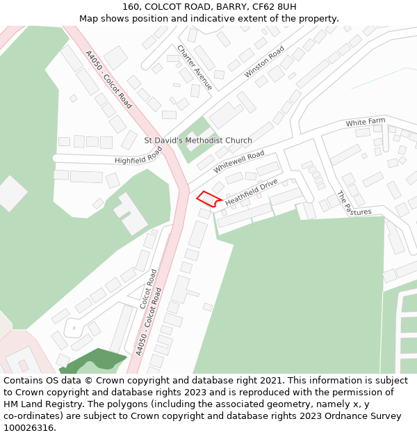 160, COLCOT ROAD, BARRY, CF62 8UH: Location map and indicative extent of plot