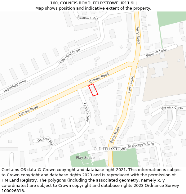 160, COLNEIS ROAD, FELIXSTOWE, IP11 9LJ: Location map and indicative extent of plot