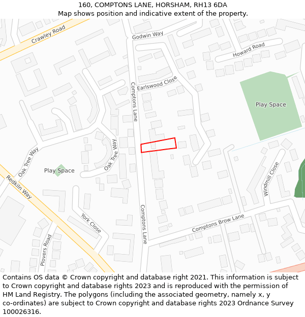 160, COMPTONS LANE, HORSHAM, RH13 6DA: Location map and indicative extent of plot