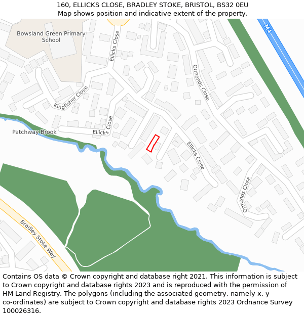 160, ELLICKS CLOSE, BRADLEY STOKE, BRISTOL, BS32 0EU: Location map and indicative extent of plot