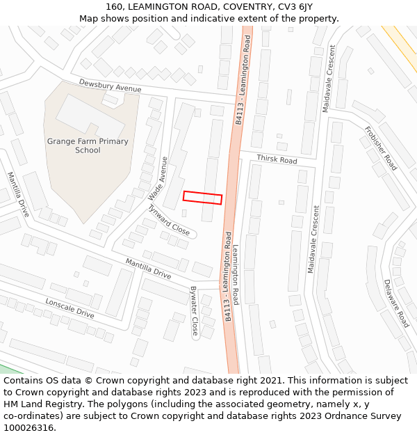 160, LEAMINGTON ROAD, COVENTRY, CV3 6JY: Location map and indicative extent of plot