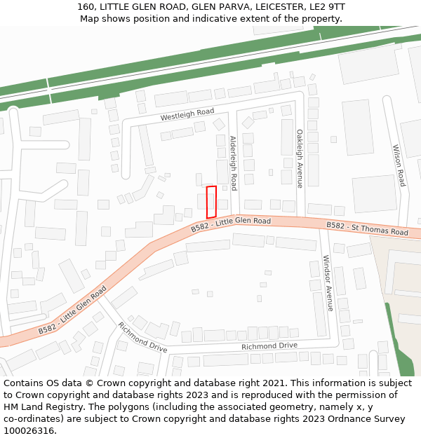 160, LITTLE GLEN ROAD, GLEN PARVA, LEICESTER, LE2 9TT: Location map and indicative extent of plot