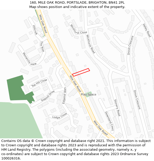160, MILE OAK ROAD, PORTSLADE, BRIGHTON, BN41 2PL: Location map and indicative extent of plot