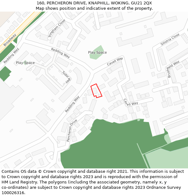 160, PERCHERON DRIVE, KNAPHILL, WOKING, GU21 2QX: Location map and indicative extent of plot